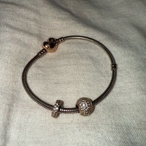 Pandora bracelet with two Swarovski crystal charms